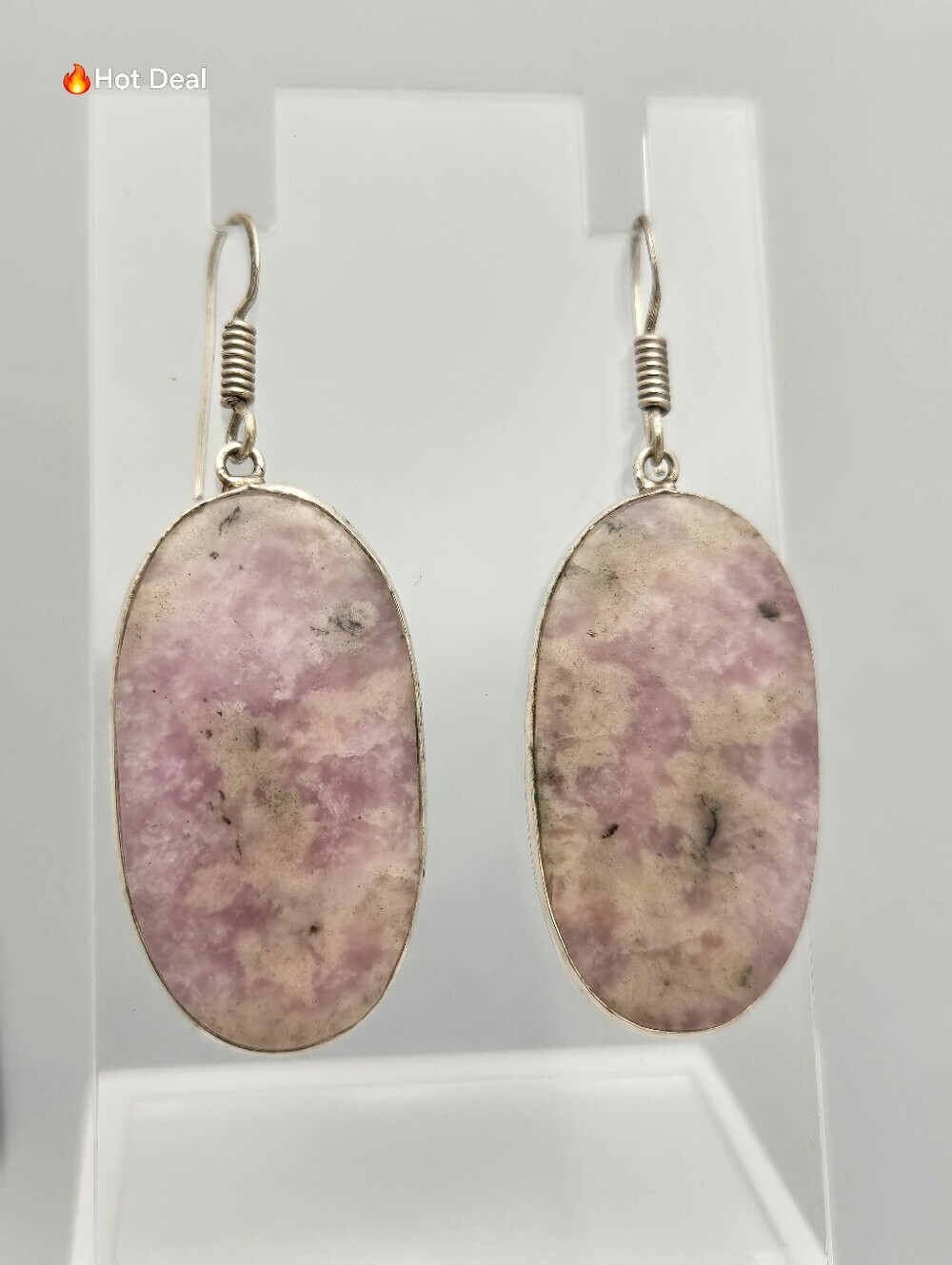 Handmade Lepidolite Sterling Silver Dangle Earrings Boho Artisan 2" Nature